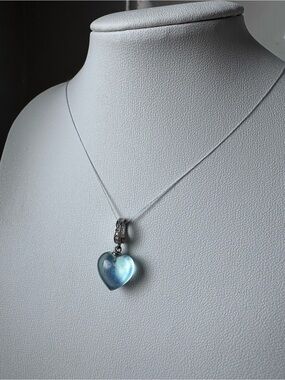 Aquamarine heart pendant puff 3d heart blue s925 open clasp bail blue silver